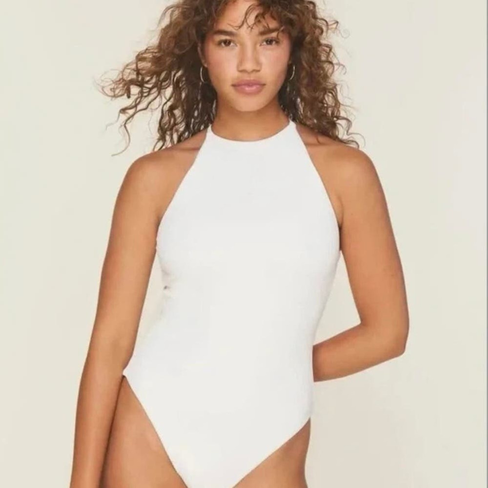 NWT Andie Swim The Ashbury Ribbed One Piece in Coco Cream Size Medium
